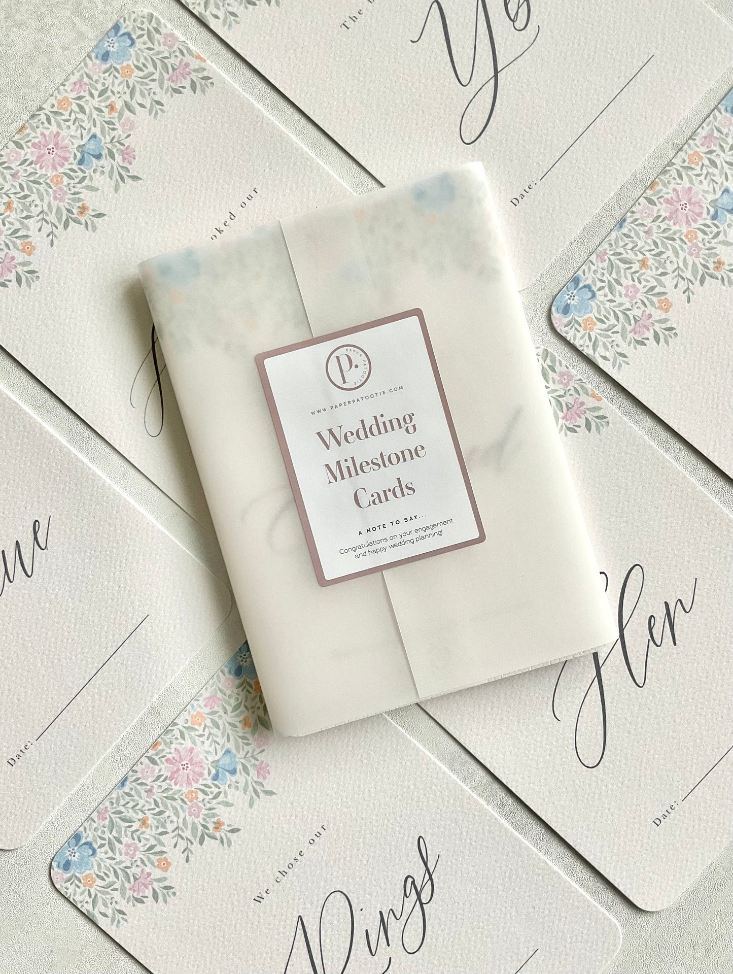 Wedding Milestone Countdown Cards in Floral - Customisable with Names & Wedding Date