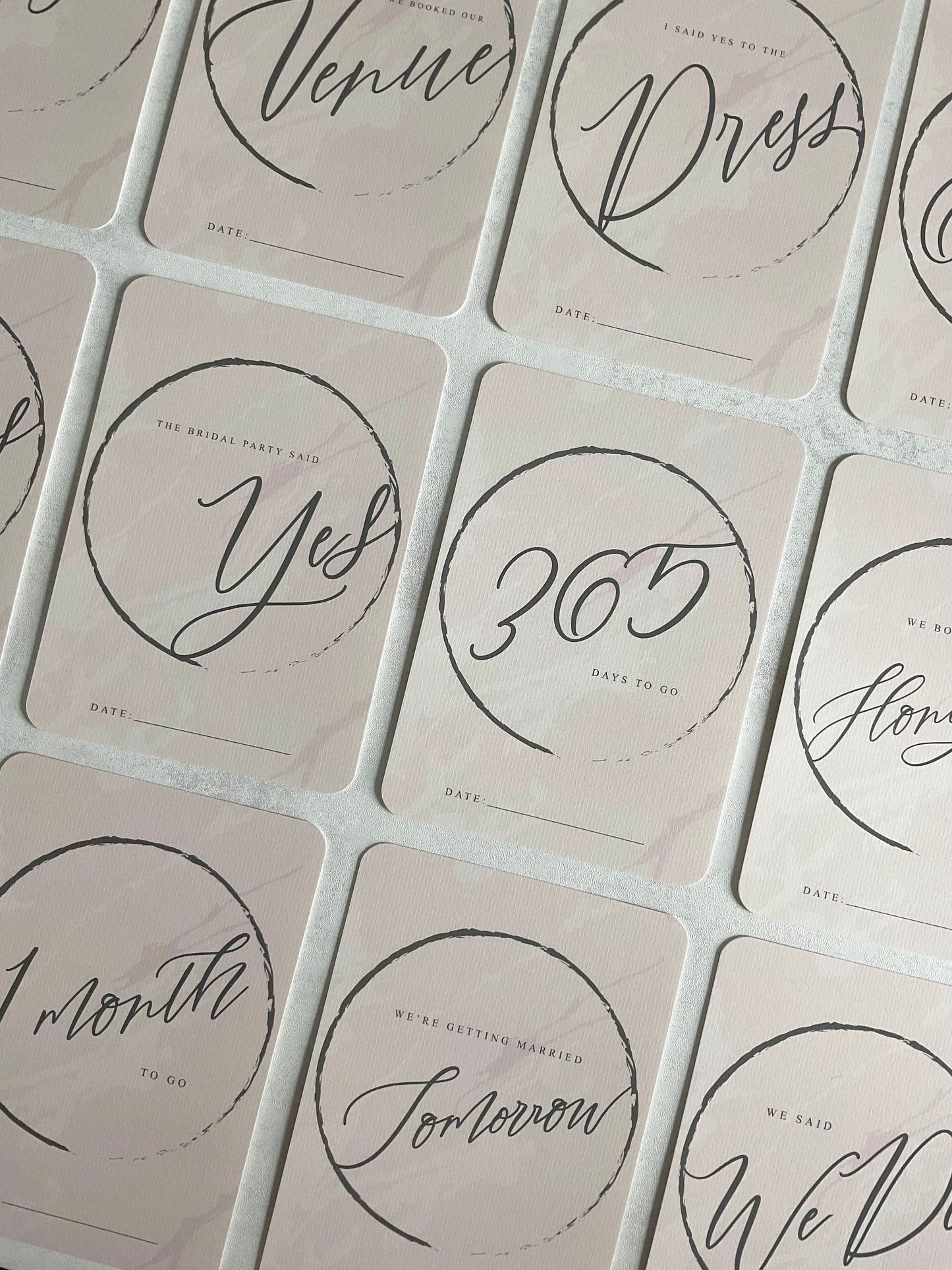 Wedding Milestone Countdown Cards in Pink Marble